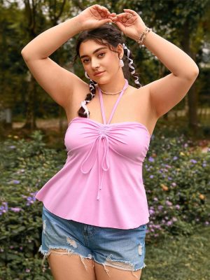 Simple Pink Halter Camisole: Plus Size, Sexy