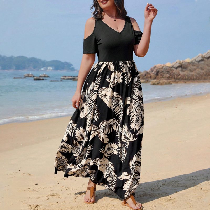 French Design Floral Print Dress: Plus Size, Off-The-Shoulder