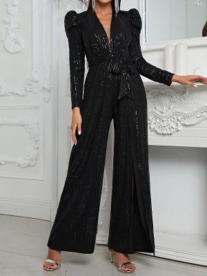 Women’s Sequined Jumpsuit: Long Sleeve Party Wear