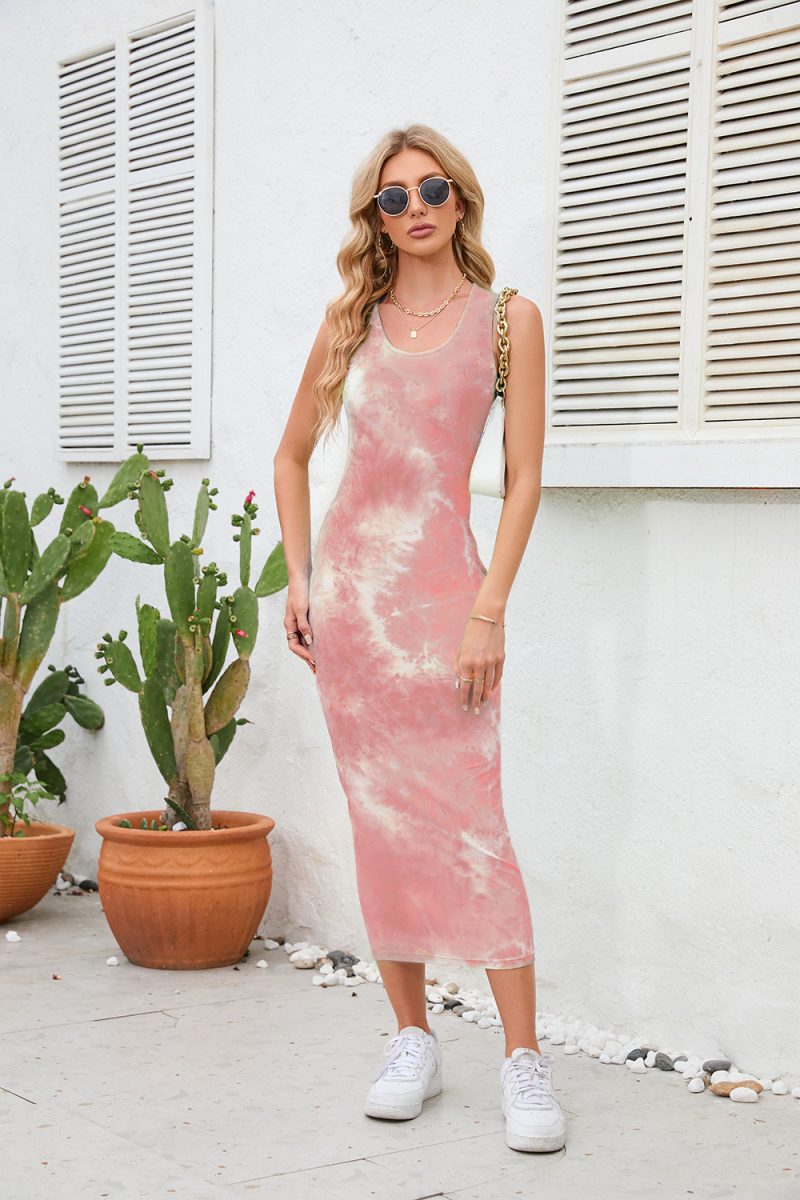 Sexy Sleeveless Tie-Dyed Sheath Dress: Round Neck Strap Slim Dress for Summer - Image 4