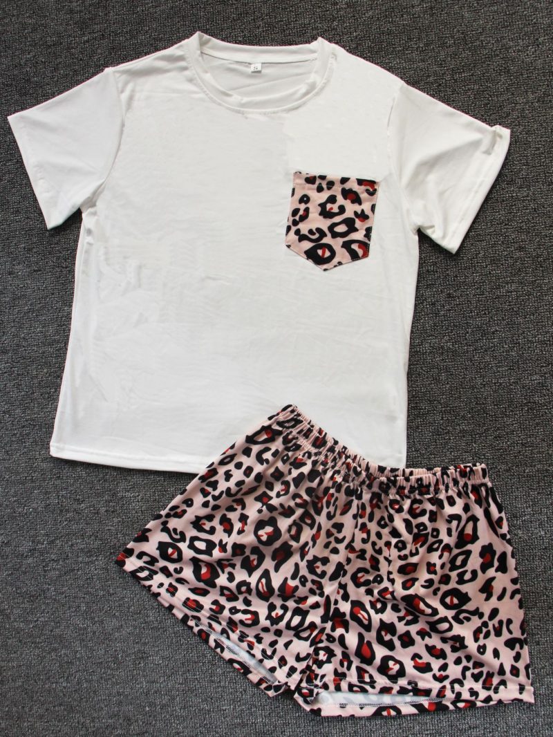 Patchwork Short Sleeve Shorts Pajamas: Women's Home Wear Suit - Image 2