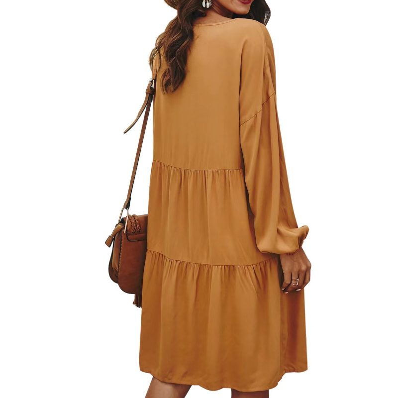 SolidStyle Mid-Length Dress: Women's V Neck - Image 3