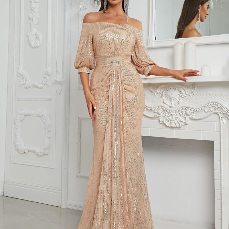 Off-Shoulder Sequined Evening Dress: Elegant Fishtail Style - Image 4