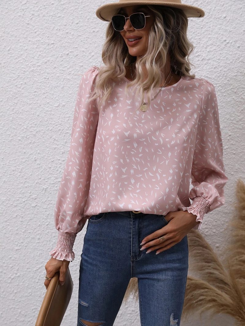 Leopard Print Chiffon Office Top: Women's Round Neck Shirt - Image 5