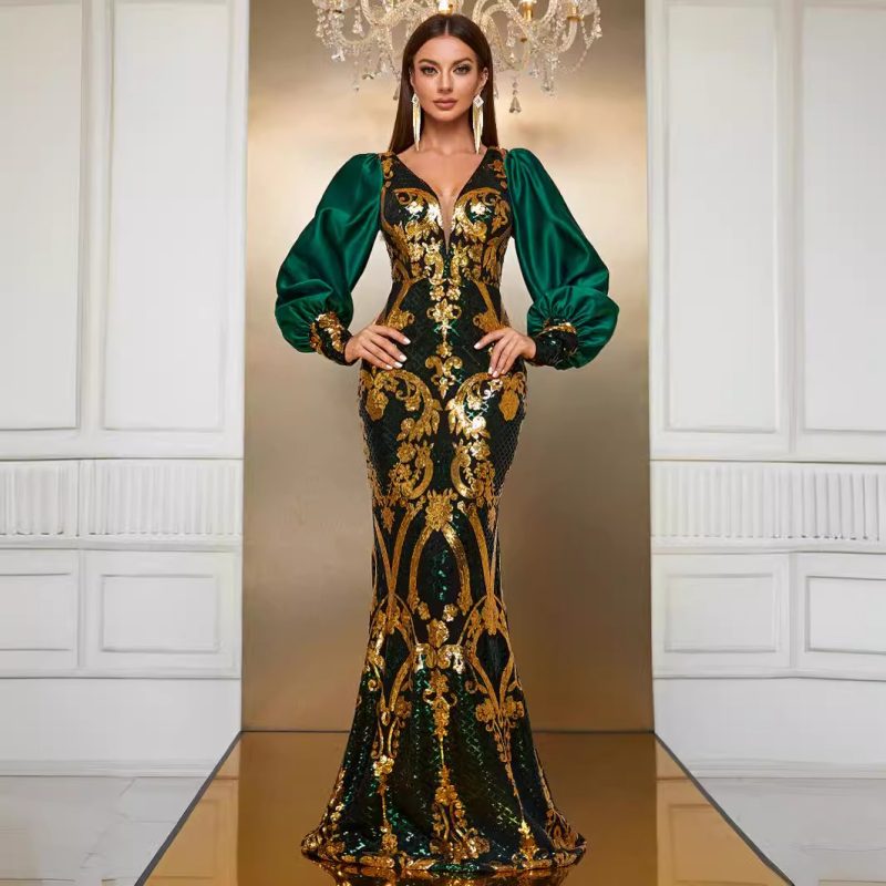 Sequined Long Sleeve Maxi Dress: Heavy Industry Style - Image 2