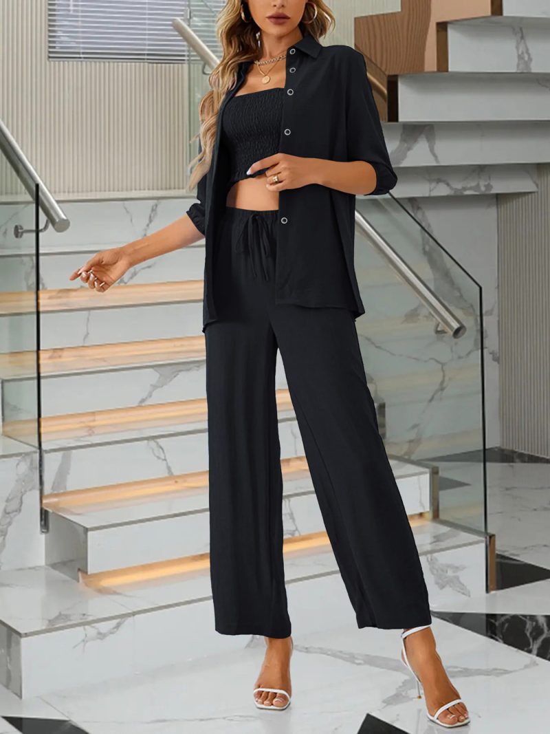 Get Coordinated with a High-Waisted Trousers, Vest, and Half-Sleeve Coat Three-Piece Set for Spring and Summer - Image 4