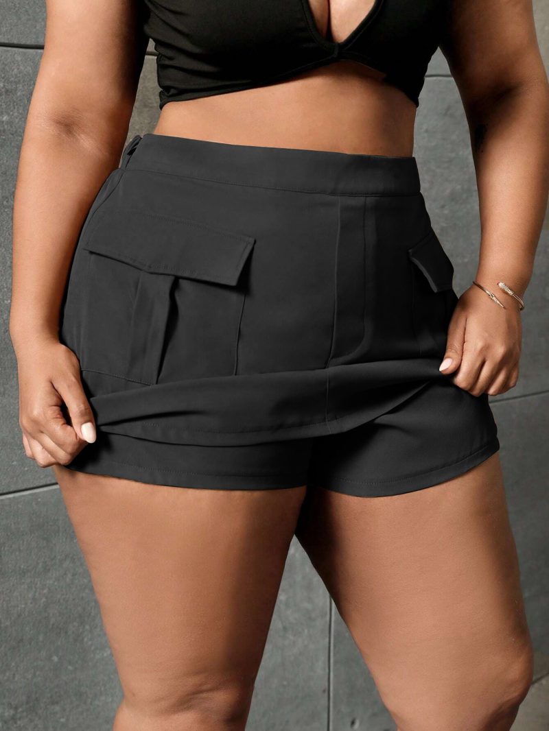 Plus Size Autumn/Winter Elastic Waist Workwear Culottes: Straight Shorts Casual Pants for Women - Image 3