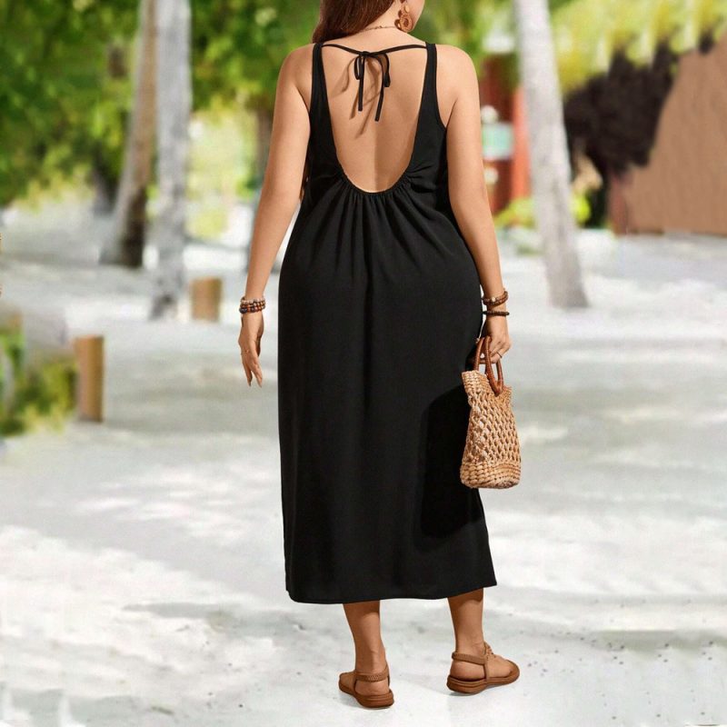 Simple Office Seaside Dress: Plus Size, Backless - Image 2
