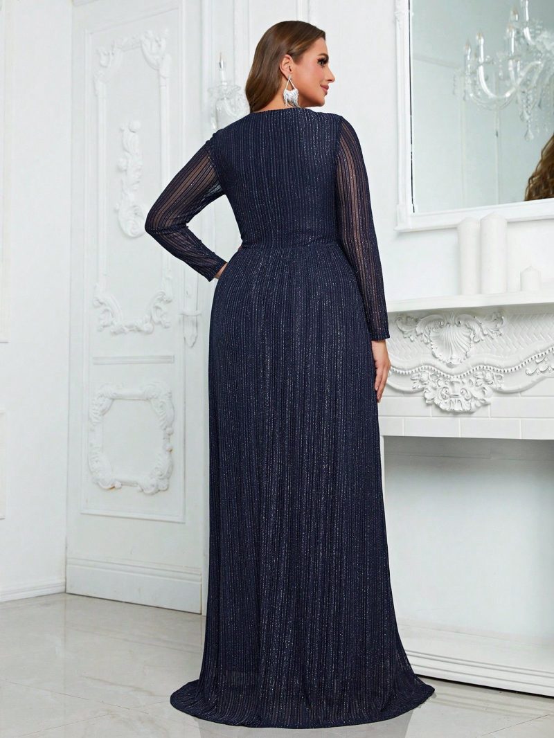 Elegant Long Sleeve Split Dress: Plus Size Autumn/Winter - Image 2