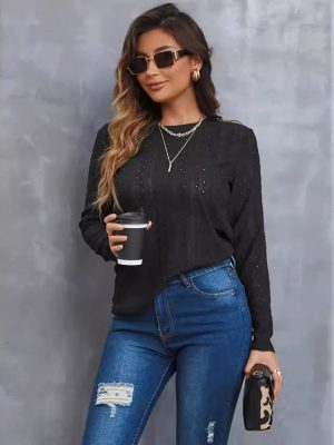 Elastic Round Neck Long Sleeve T-Shirt: Women’s Spring/Summer Wear