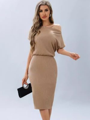 Summer Women’s Solid Color Off-shoulder Waist-Hip Dress