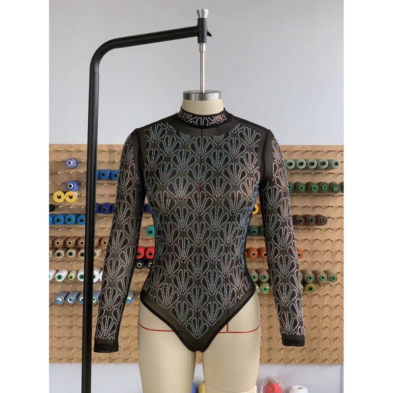 Classic Rhinestone Long Sleeve Jumpsuit: Elevate Your Look with Timeless Glamour! - Image 5