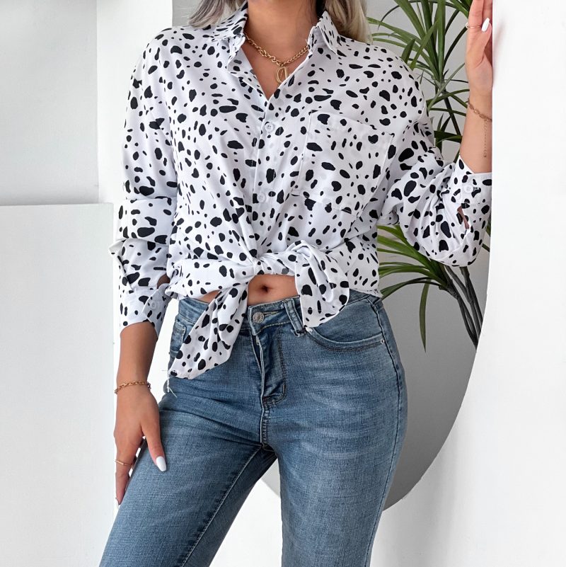 Women's Collared Long Sleeve Leopard Print Casual Print Shirt - Image 3