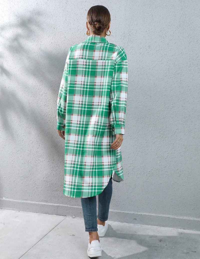 Women's Autumn Winter Plaid Single-Breasted Long Trench Coat - Image 8