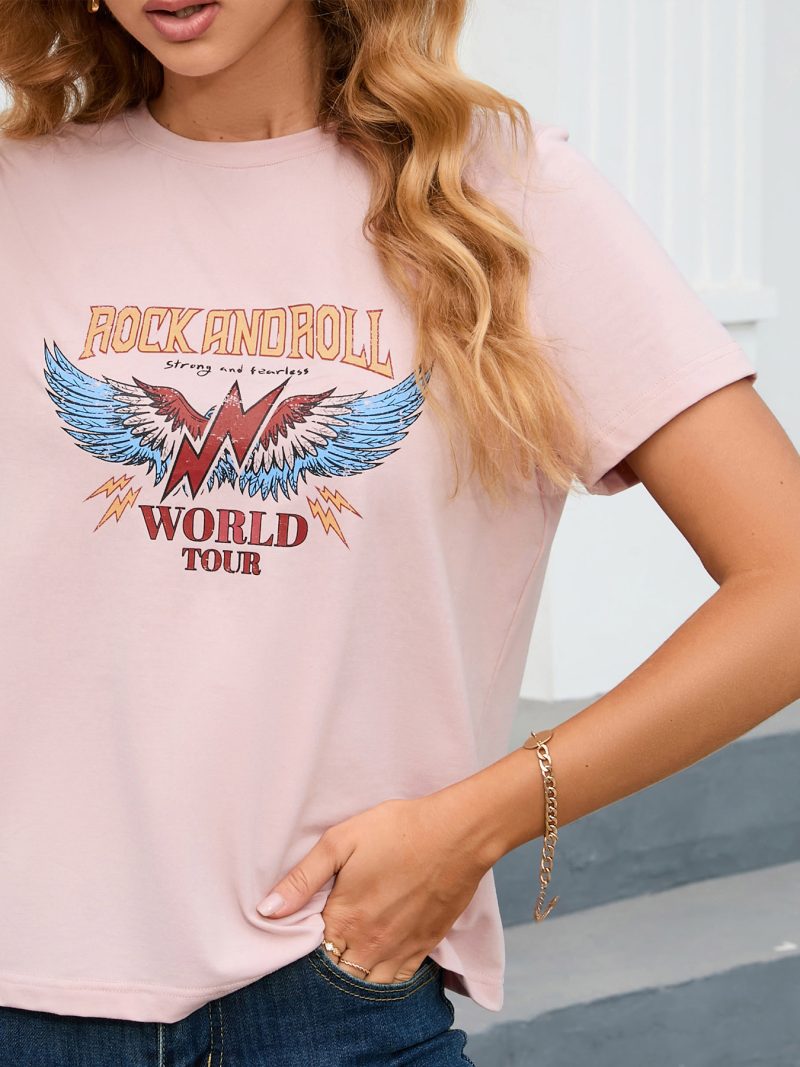 Get Retro Vibes with this Fun Patterned Short-Sleeve Round Neck T-Shirt for Ladies - Image 3