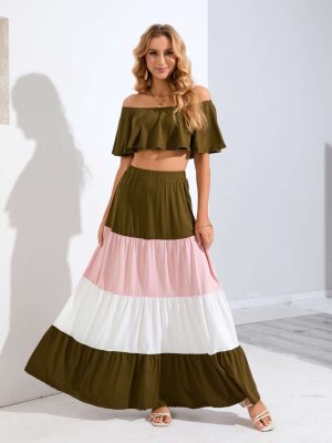 Contemporary Contrast Skirt and Top Ensemble: Embrace Modern Casual Fashion!