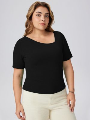 Plus Size Short-Sleeved T-Shirt: Spring Solid Color, Slim Fit, Casual Bottoming Top