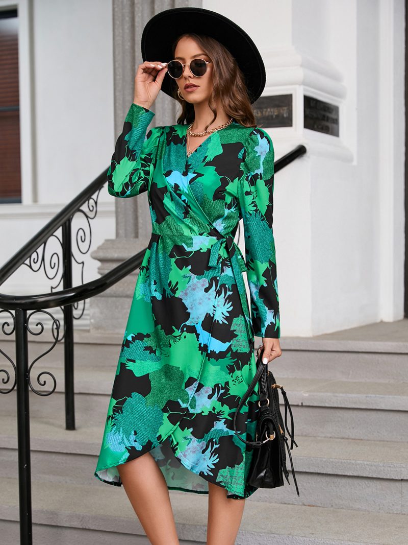 Winter Glamour: Cozy Split V-Neck Long Sleeve Dress - Image 2
