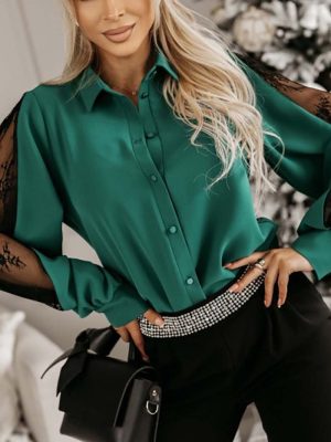 Women’s Spring Summer Mesh Stitching Long-Sleeved Shirt