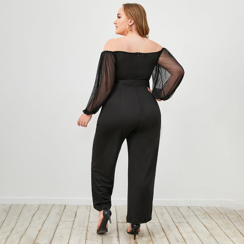 Spring Plus Size Women's Bodysuit: One-Neck Belt Waist Slim Fit - Image 4