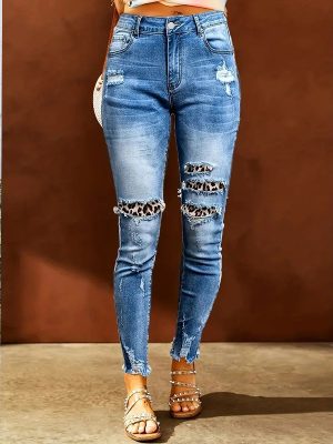 RippedLeopard High Waist Jeans: Women’s Skinny