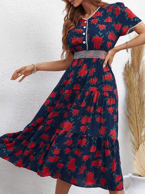 Popular Printed Short Sleeve Slim Dress for Women