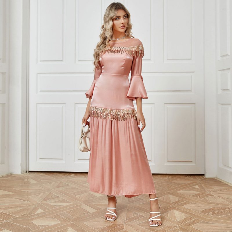 Autumn Elegant Tassel Waist Dress - Image 3
