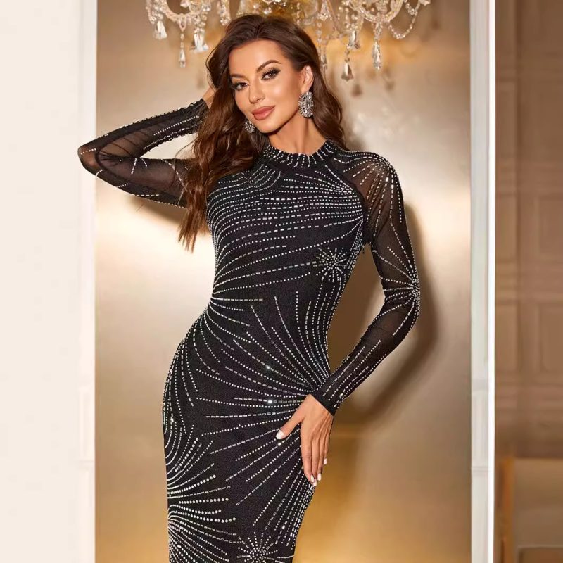 Stylish Long Sleeve Rhinestone Turtleneck Dress: Make a Statement with Confidence! - Image 4