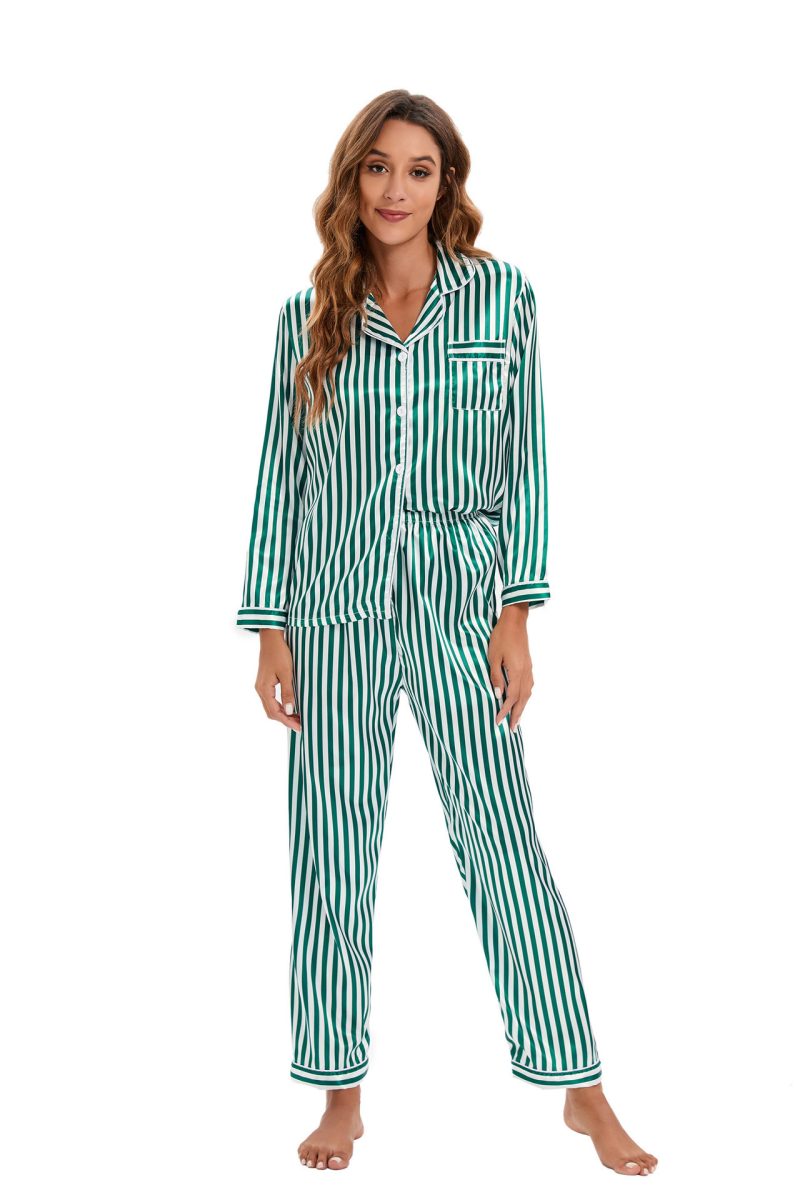 Long-Sleeved Trousers Satin Cardigan Pajama Suit: Women's Home Wear - Image 3