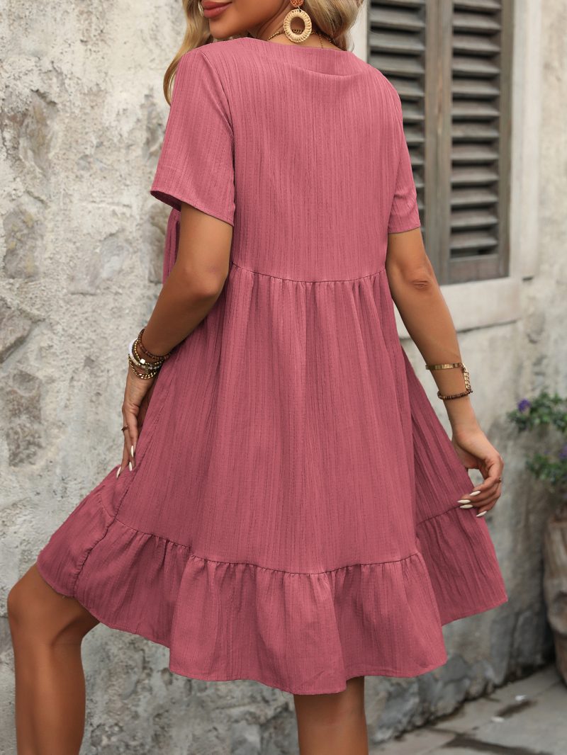 Summer Women's Loose Casual Short Sleeve Flowy Waist Dress - Image 3
