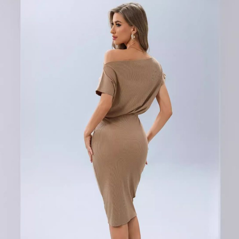 Summer Women's Solid Color Off-shoulder Waist-Hip Dress - Image 2