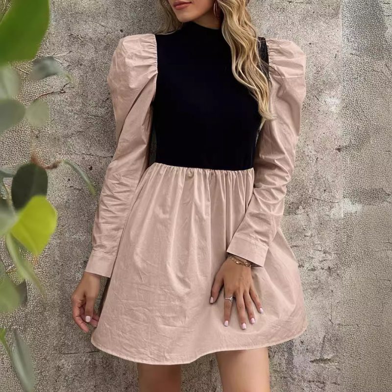 Spring/Summer Half Turtleneck Contrasting Color Dress: Long Sleeve - Image 4