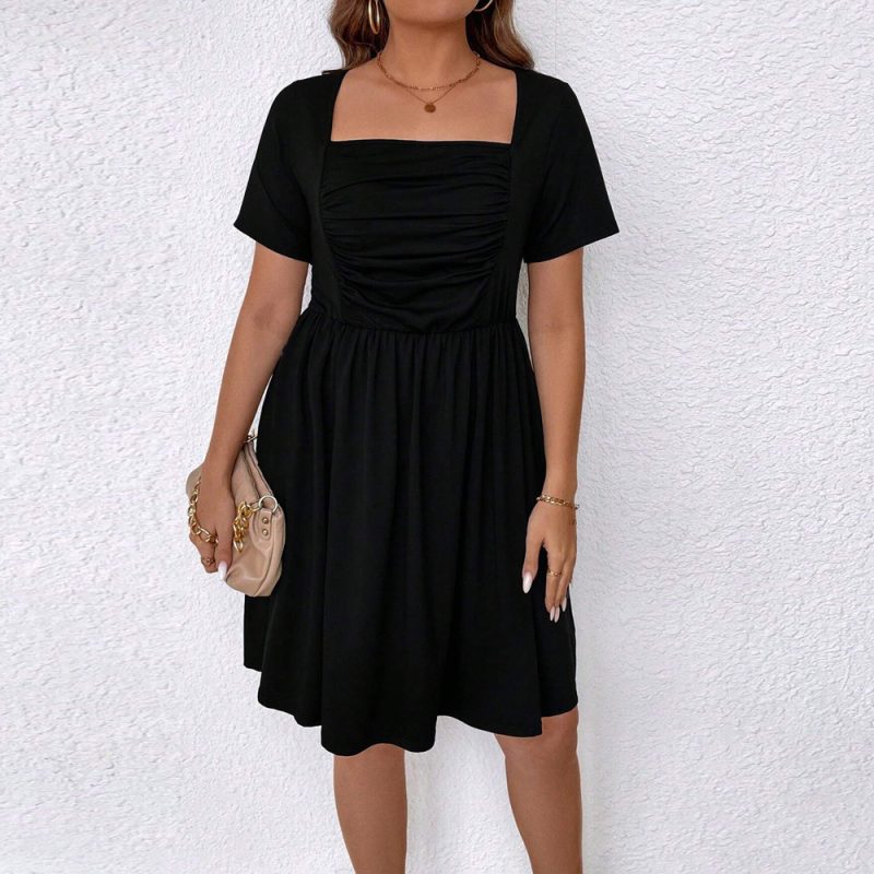 Plus Size Shein Spring/Summer Square Neck Cinched Short Sleeve Dress - Image 2