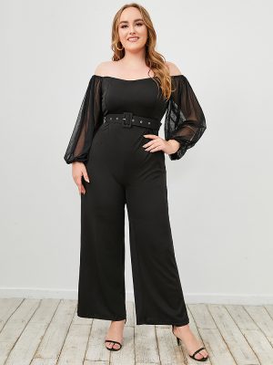 Spring Plus Size Women’s Bodysuit: One-Neck Belt Waist Slim Fit