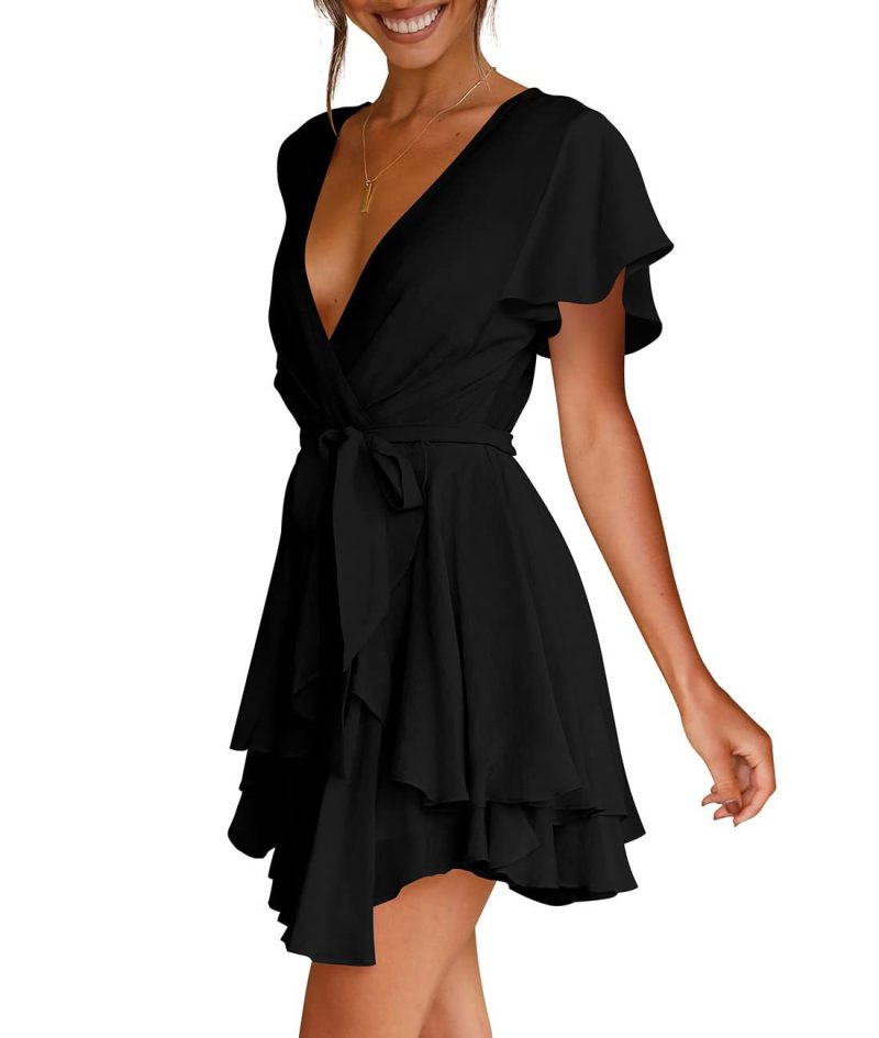 Women's Elegant Deep V-Neck Skater Dress: Lace Pleated - Image 6