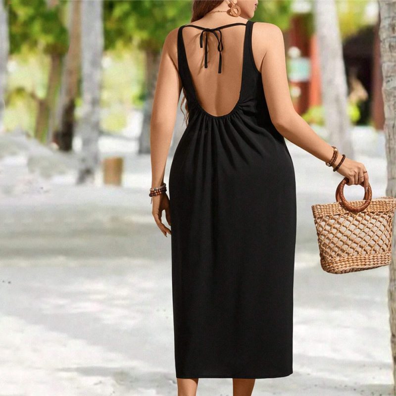 Simple Office Seaside Dress: Plus Size, Backless - Image 4