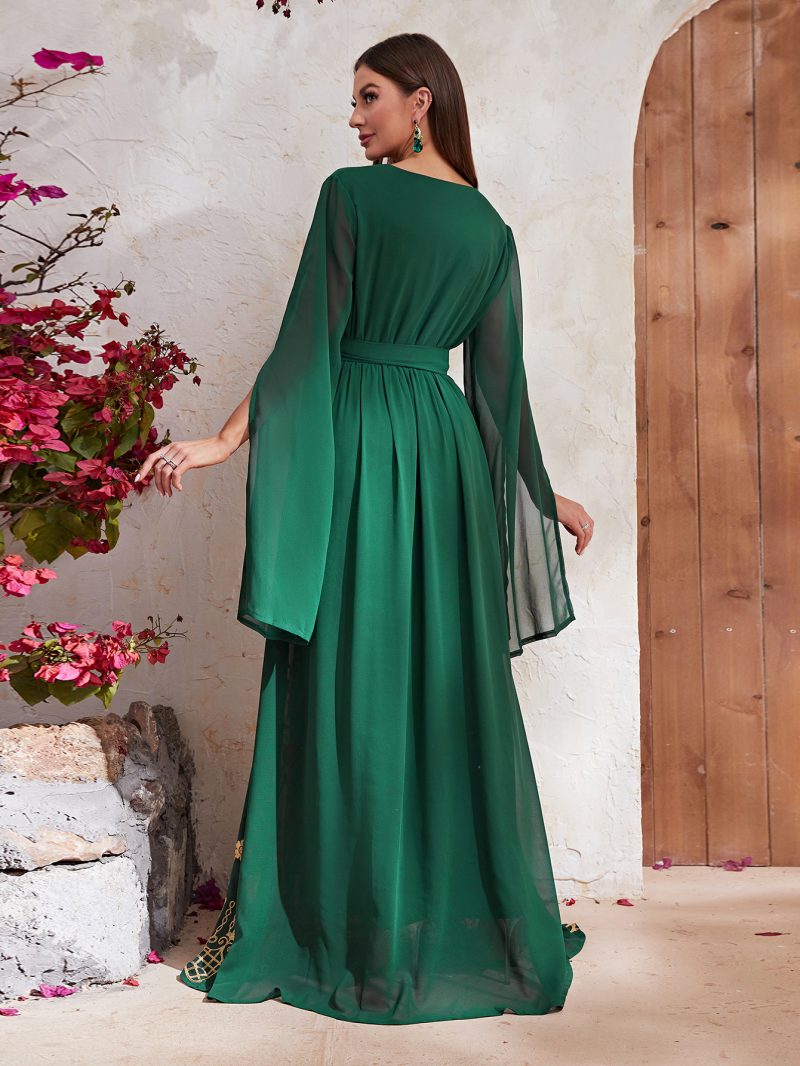 Chiffon V-Neck Embroidered Dress: Vacation Style - Image 3