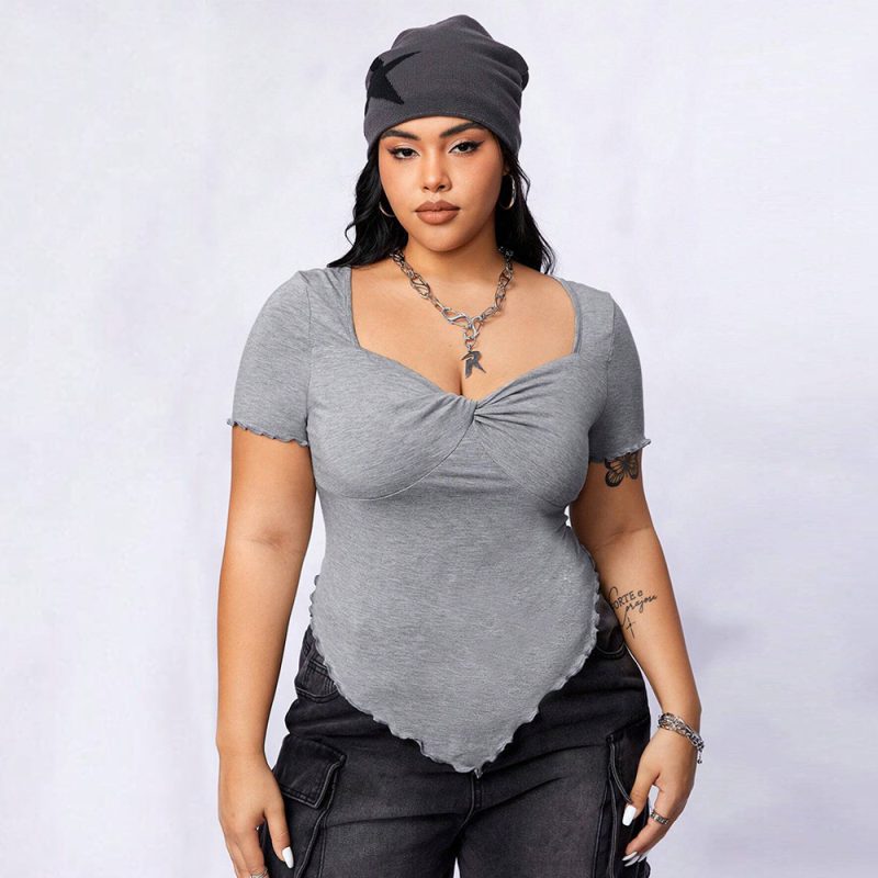 Plus Size Square Collar Slim Tee - Image 4