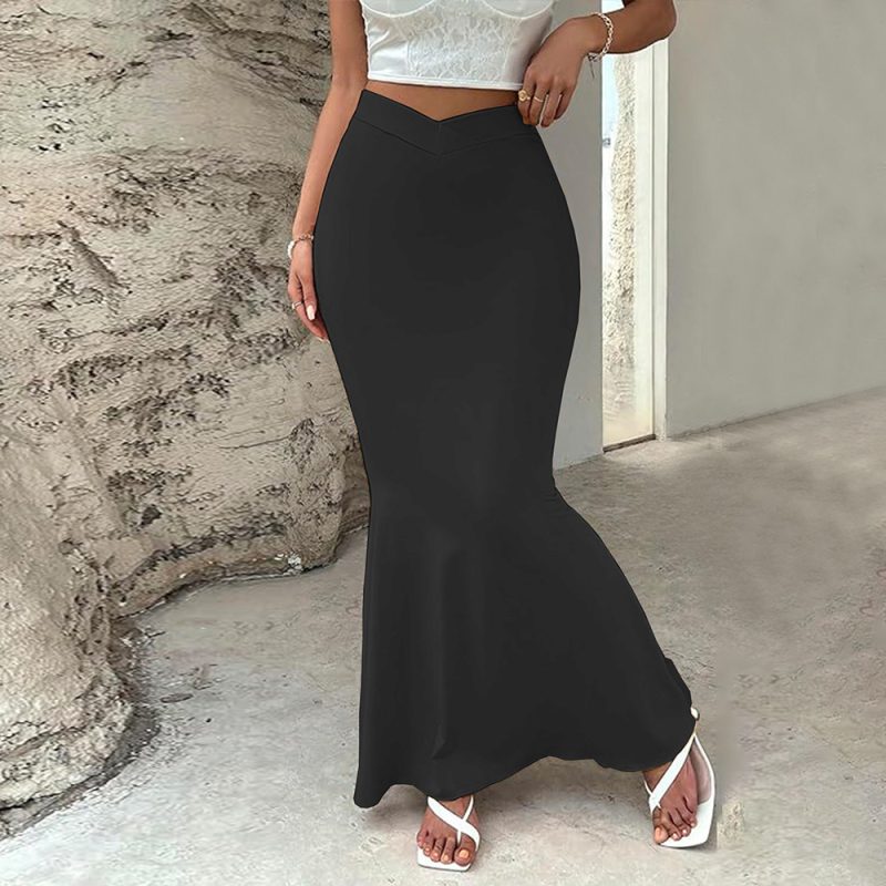 Black High Waist Fishtail Skirt - Image 3