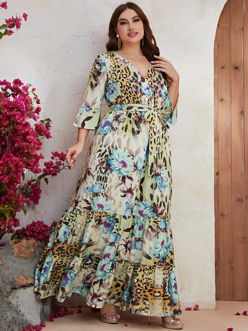 Plus Size Mid Sleeve Chiffon Printed Holiday Dress: Middle East Style - Image 4