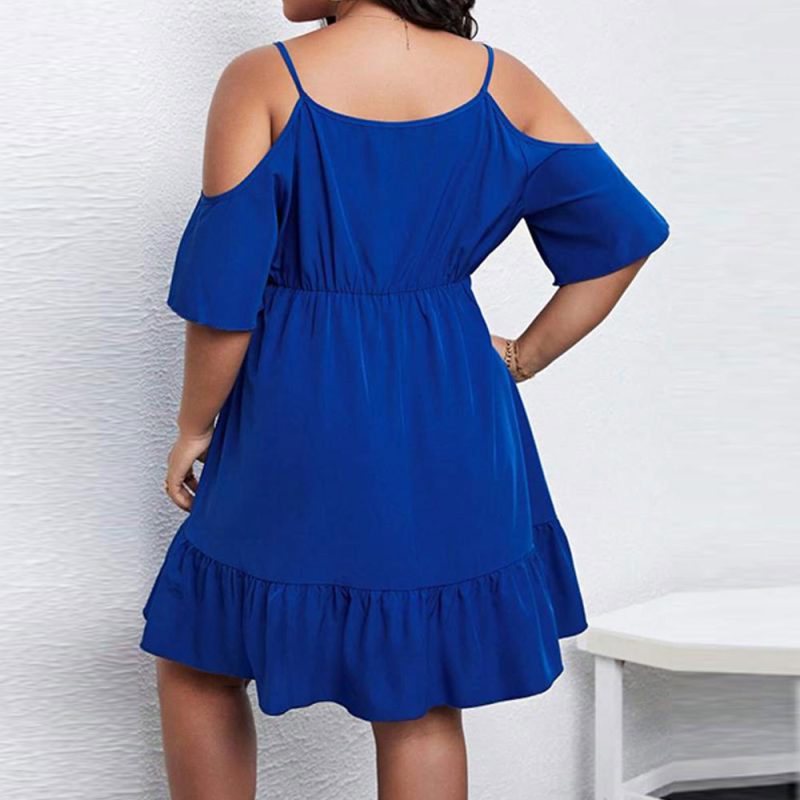 Plus Size Women's Elegant Office Dress: Waist Controlled Large Hem, Sexy V-Neck, Cold Shoulder - Image 2