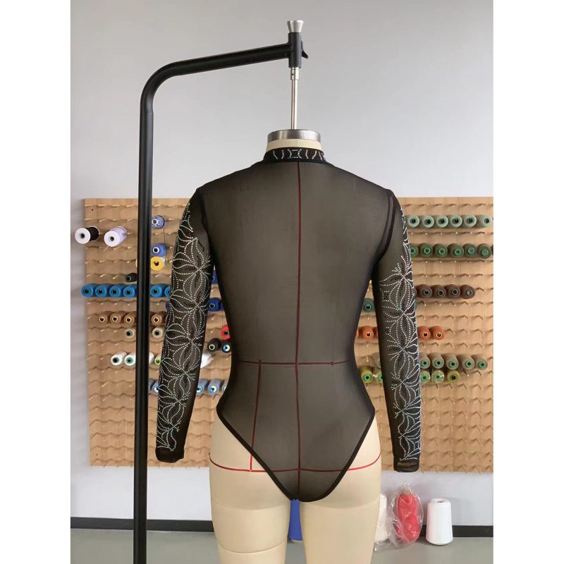 Trendy Turtleneck Drilling Mesh Jumpsuit: Stay Fashionable and Fabulous Always! - Image 3