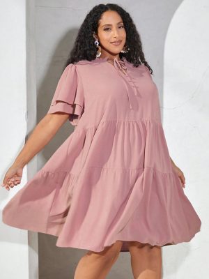 Plus Size Women’s Summer Casual V-Neck Three-Layer Pleated Dress: Little Girl Clothes Style