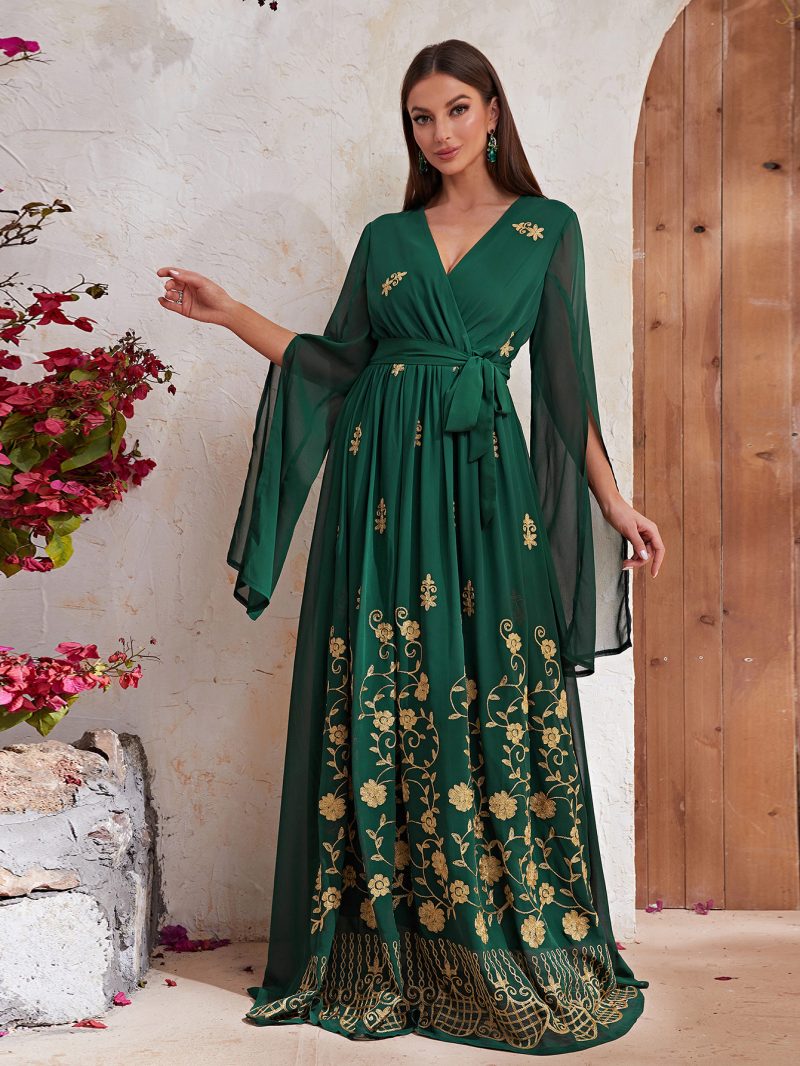Chiffon V-Neck Embroidered Dress: Vacation Style - Image 2