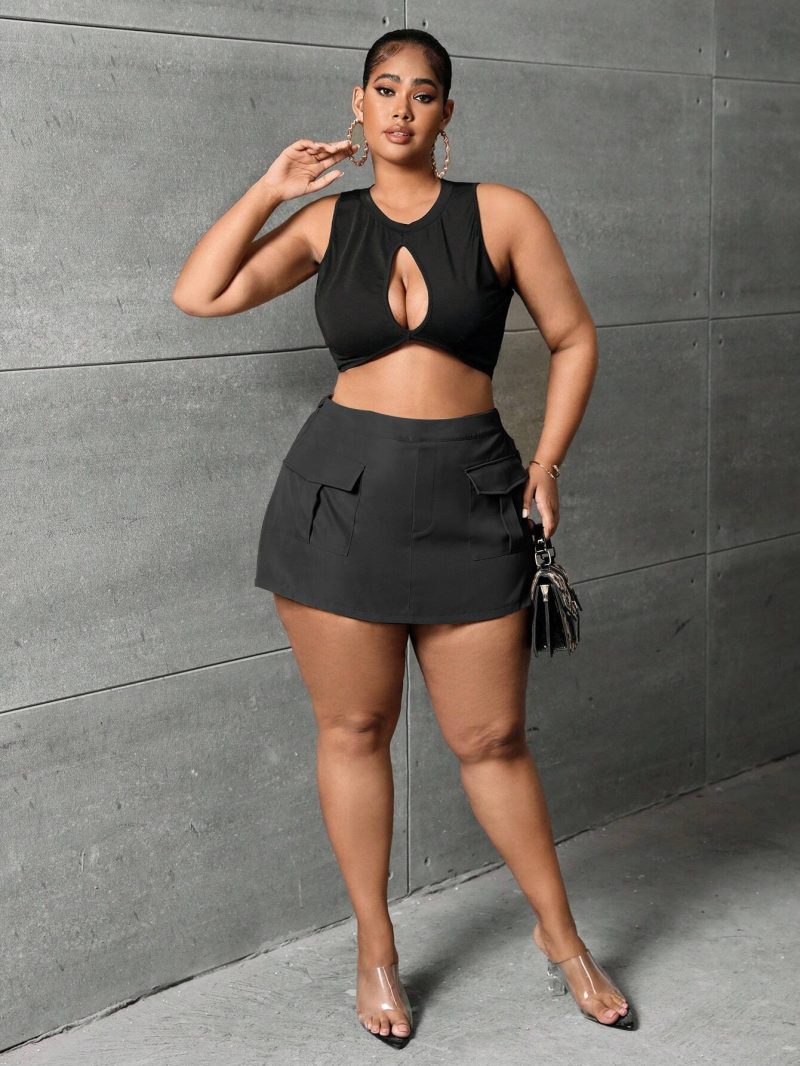 Plus Size Autumn/Winter Elastic Waist Workwear Culottes: Straight Shorts Casual Pants for Women - Image 4