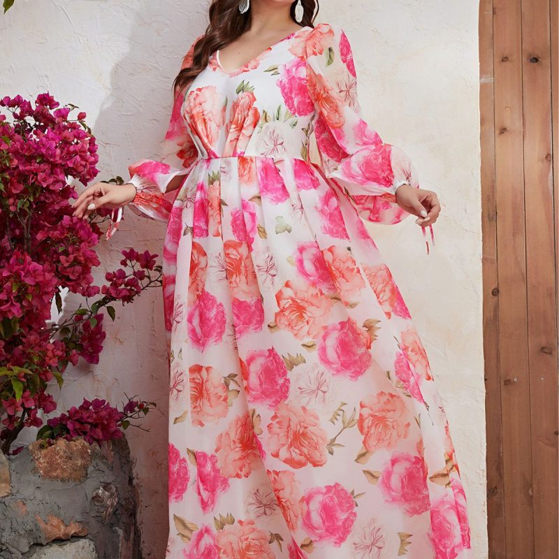 Plus Size Sweet Holiday Dress: Chiffon Long Sleeve - Image 3