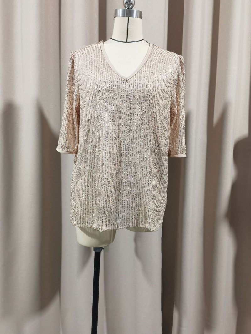 Popular Sexy Sequined V-Neck T-Shirt: Women's Summer - Image 3