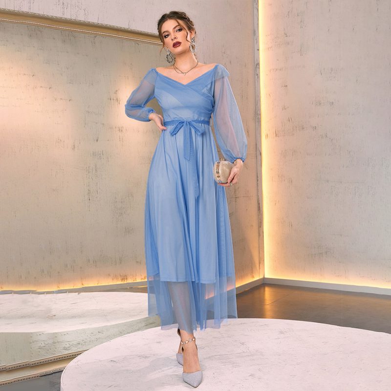 Autumn Mesh Maxi Dress with Sexy V-neck - Image 4