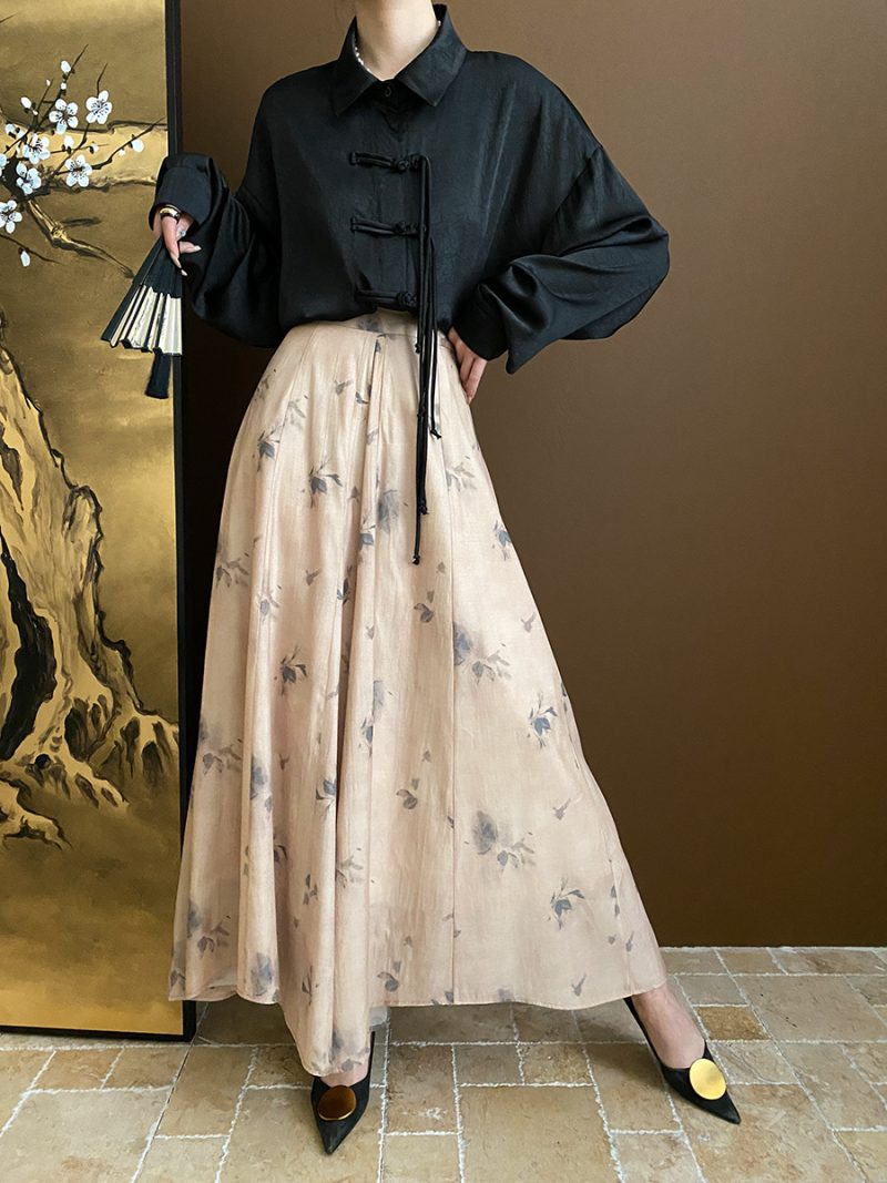 Chinese Old Money National Tassel Buckle Satin Jacquard Shirt for Early Spring - Image 4