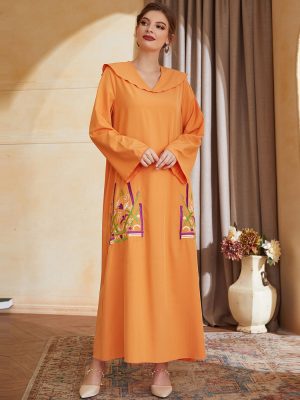 Middle Eastern Plus Size Embroidered V-neck Robe